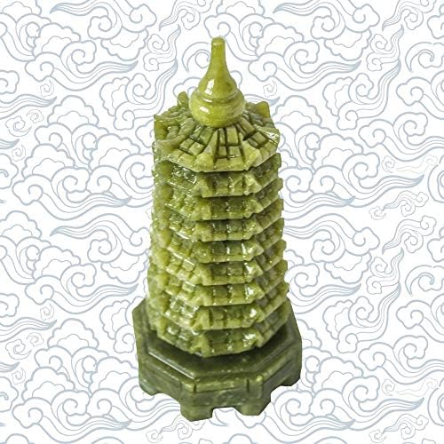 Green Natural Jade Nine-Storey Wenchang Tower Pagoda Statue Fengshui Handmade Figure Hand Carved Collection Arts Ornaments Home Decor