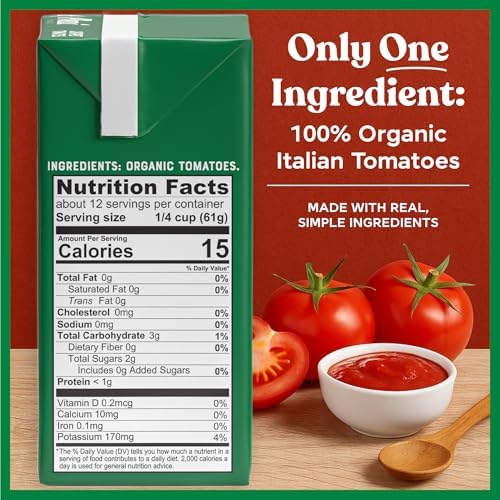 Pomì Organic Chopped Tomatoes 26.46oz (Pack of 12) - USDA Certified, Non-GMO, Gluten-Free - 100% Fresh Italian Flavor in BPA-Free Carton - Canned Alternative for Sauces, Pasta, Pizza & More
