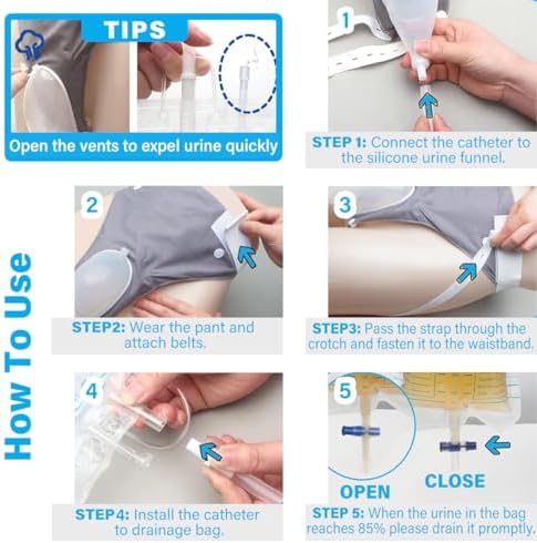 Catheter for Men, Urine Collection System, Reusable Portable Silicone Urinal with 2 Bags (1000ml & 2000ml), 1.2M Tube, and Adjustable Breathable Pants (Men)