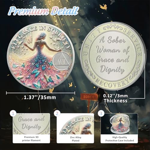 Artsy Grace Women 23 Year Sobriety Coin - Recovery Butterfly AA Coins - Sister Power Addiction NA AA Chips and Medallions - Celebrate 1-40 Years Narcotics Alcoholics Anonymous Gifts for Men Women
