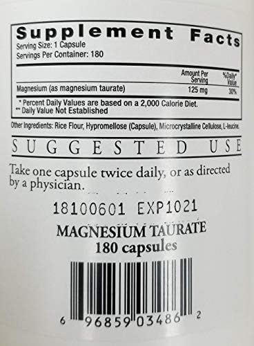 Cardiovascular Research Ecological Formulas Magnesium Taurate Capsule, 125 mg, 180 Count (EFMGT180)