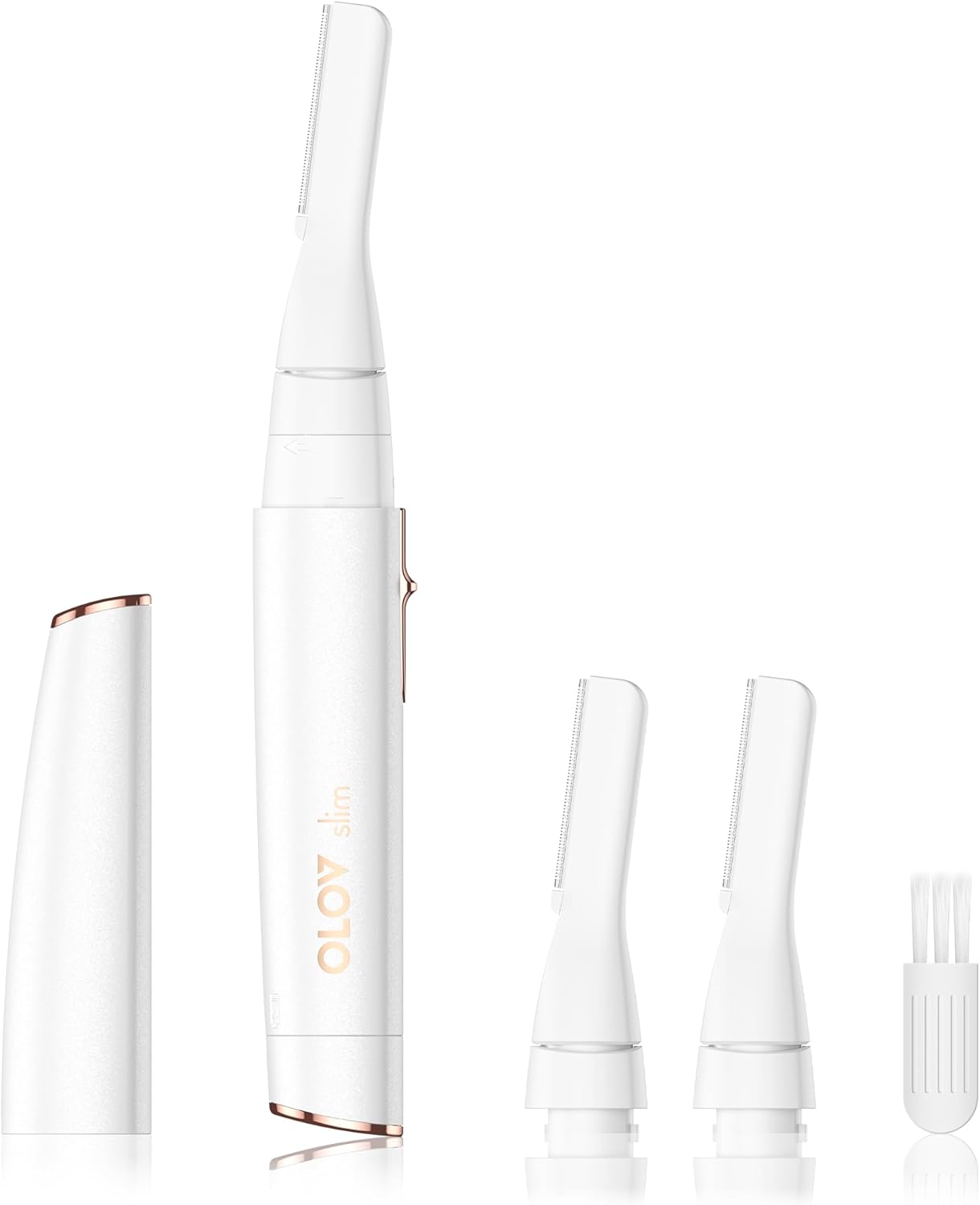 Facial Hair Removal for Women, Painless Eyebrow Trimmer with Pivoting Head, Electric Battery Operated Body Hair Remover with 2 Replaceable Blade for Face Neck Chin Bikini, White