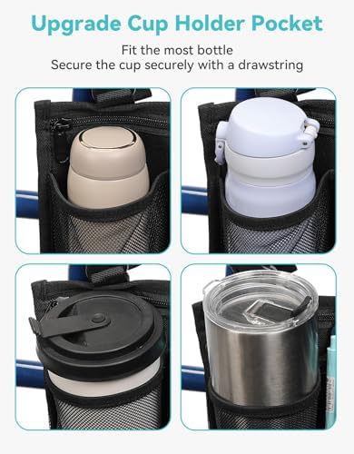 ZHCHG Wheelchair Side Bag, Wheelchair Armrest Pouch Accessories with Cup Holder, Storage Bag for Walker, Rollator, Electric Scooter Wheelchairs, Ideal Gift for Mother's Day & Father's Day