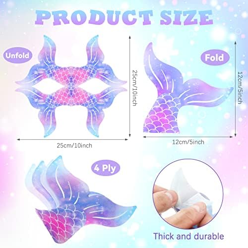50 Pieces Mermaid Party Napkins Mermaid Tail Paper Napkins 5 x 5 Inches Disposable Plates Decorations Under The Sea Funny Supplies for Birthday Party Decor