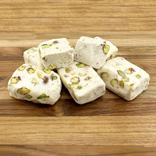 Soft White Nougat Candy, 2 Lb Individually Wrapped Pistachio Nougat, Divinity Candy - Nougat Candy with pistachios