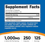Nutricost L-Lysine 1000mg, 250 Capsules - 500mg Per Cap, Gluten Free, Non-GMO