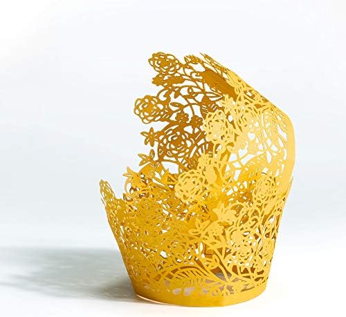 YOZATIA 60pcs Gold Rose Lace Cupcake Wrappers Holders, Laser Cut Cupcake Liners Decorative Liners for Wedding Party Birthday Cake Decoration Supplies