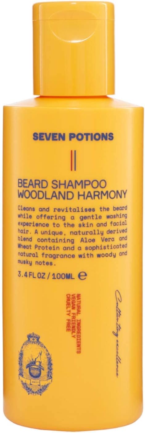 SEVEN POTIONS Beard Shampoo for Men — Gentle, Cleansing Wash for a Clean, Itch-Free Beard — Natural, Vegan, Cruelty-Free — (Woodland Harmony, 3.4 Fl Oz)