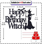 Happy Birthday Witch Cake Topper, Hocus Pocus Theme Birthday Cake Decor,Halloween Birthday Party Decorations Supplies for Girls Women, Black Glitter