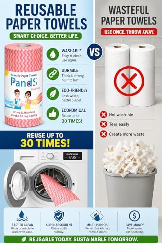 Reusable Paper Towels Washable, 60 Cts Disposable Cleaning Dish Cloths, Multi-Purpose Kitchen Wipes Roll, Pink