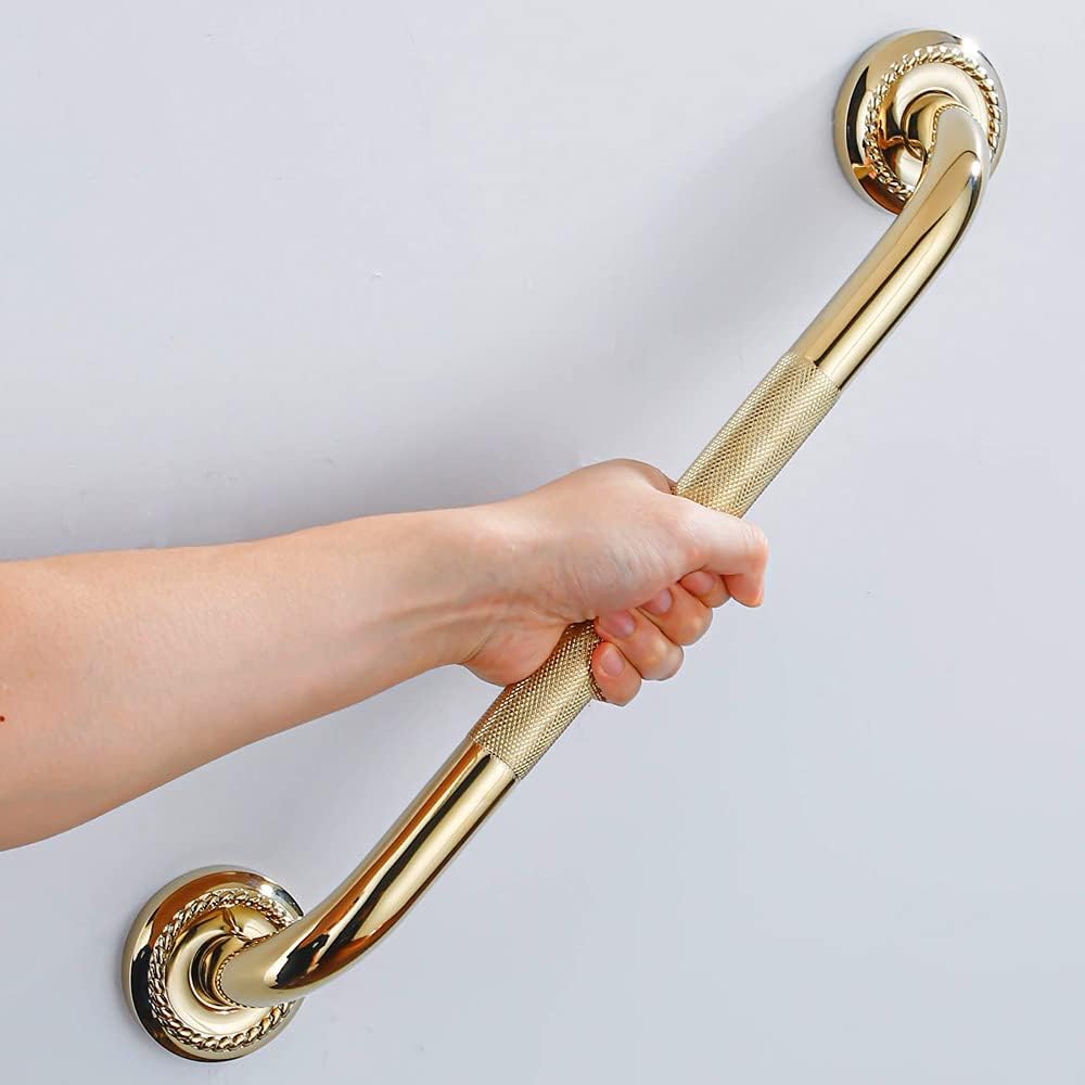 Textured Shower Grab Bar, 18-Inch Bathroom Support Rails, Stylish Anti-Slip Safety Armrest Hand Rail, Polished Gold Finish, Good for Senior, Kids, Elderly