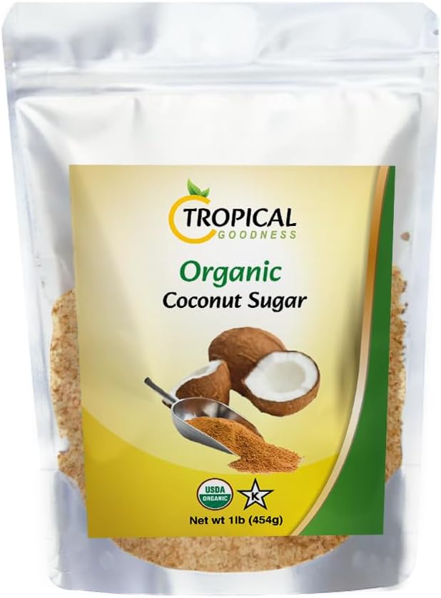 Tropical Goodness Organic Coconut Palm Sugar — 16 oz (1 lb) | USDA Organic • Kosher • Vegan • Non-GMO | Natural Low-Glycemic Sweetener for Baking, Coffee, & Cooking — Sustainable, Unrefined Tropical Flavor