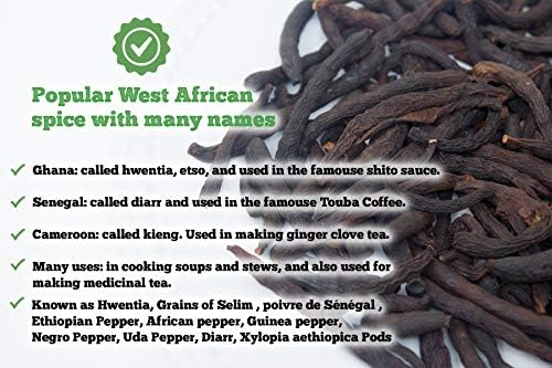 UDA, Hwentia, Grains of Selim, Xylopia Aethiopica, Uda seed, Uda spice, diarr, African Spices, African food (100g)