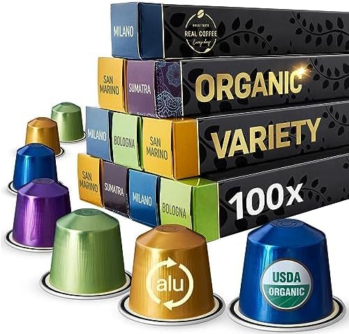 Organic Espresso Variety Pack for Nespresso | 100 Organic Aluminum Capsules | 3 Strong Italian Espressos + 1 Smooth Lungo | 100% Nespresso Compatible Pods | Fairtrade |