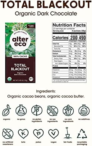 Alter Eco | Dark Chocolate Bars | Pure Dark Cocoa, Fair Trade, Organic, Non-GMO, Gluten Free (4-Pack Total Blackout)