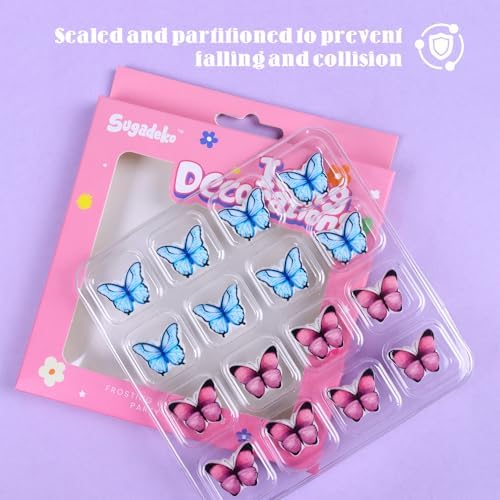 16 Count Edible Butterflies Cake Decorations,Blue Purple Butterfly Icing Decorations, Edible Sugar Sprinkles for Cakes Toppers, Cookies, Cupcakes Toppers