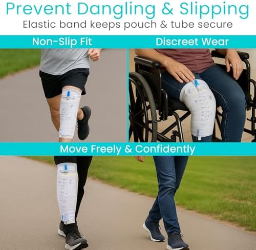 Vive Catheter Leg Bag Holder for Men & Women (2 Pack) - Nephrostomy & Foley Catheter Bag Holder & Cover - Urine Drainage & Storage Bag Holder Stays in Place - Catheter Stabilization (Medium)
