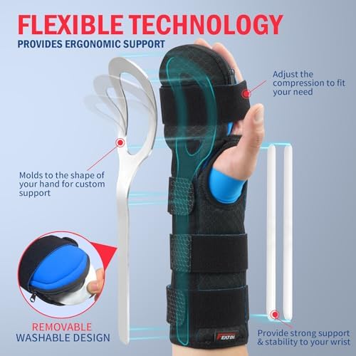 FEATOL Resting Hand Splint Stroke Night Immobilizer with Removable Splints- Pain Relief For Carpel Tunnel, Stroke Recovery, Arthritis, Tendinitis-Functional Support Wrist Finger Brace-Right Large-For Men and Women