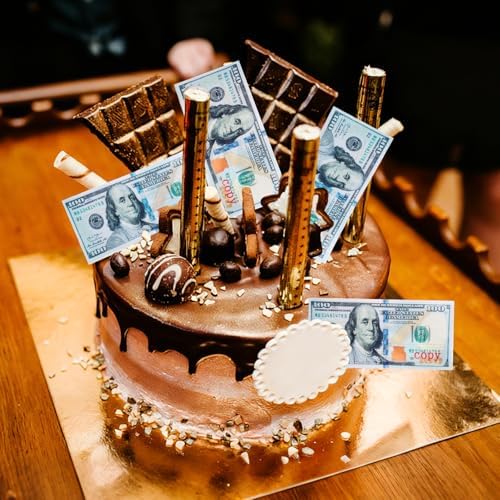 Morofme 30pcs Mini Edible 100 Dollar Bill Cake Cupcake Toppers Small Edible Money Cake Topper Edible Money Image Wafer Paper Cake Decorations Precut Fake Money for Birthday Party Supplies