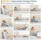 Sasttie Wedge Pillow Set for After Surgery, 2PCS Adjustable Bed Wedge Pillow Headboard with Memory Foam Neck Cushion – for Acid Reflux, Sleeping, Neck & Back Support, Dark Grey & White