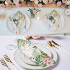Summer Flamingo Flower Leaf Cloth Napkins Set of 6, Washable Napkins Cloth, Tropical Plant Butterfly Retro Wood Table Dinner Napkins for Kitchen Wedding Parties