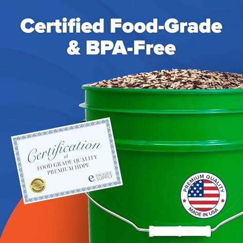 5 Gallon Bucket Only | Made in USA | Food Grade | Durable 90 Mil All Purpose Pail | BPA Free | Premium HPDE | Easy Stack and Store | Lids Not Included (Green, 6)