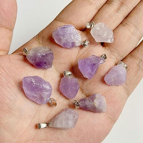 10pcs Irregular Raw Natural Amethyst Rock Stone Pendant Healing Crystal Chakra Gemstone Charm for Jewelry Making DIY Necklace Earrings Accessories Reiki
