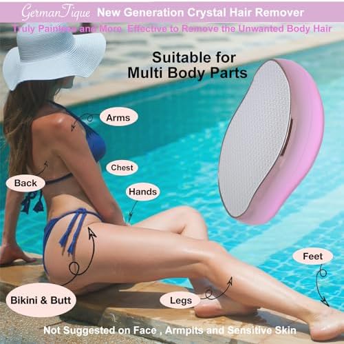 Crystal Hair Eraser,Natural Crystal Hair Remover,Reusable Painless Nano Glass Hair Removal Device Without Shaver,Gentle Crystal Epilator and Exfoliator for Soft Silky Skin(Light Pink)
