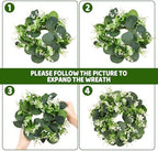 12PCS Artificial Eucalyptus Leaves Small Wreaths Green Candle Rings, Wreaths Spring Summer Greenery Garland Pillar Candle Holder for Home Wedding Party Table Centerpiece Decoration