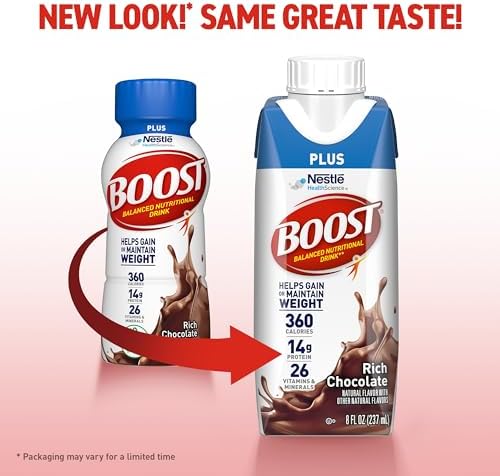 BOOST Plus Nutritional Drink, Rich Chocolate, 8 fl oz (Pack of 24)