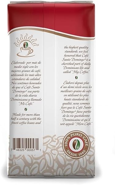 Café Santo Domingo, 16 oz Bag, Ground Coffee, Medium Roast - Product from the Dominican Republic (Pack of 4)