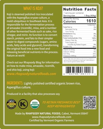 RHAPSODY ORGANIC KOJI - Made in Vermont, USA - Sweet Miso Koji/Shio Koji, 3-pack (3 x 16 oz)