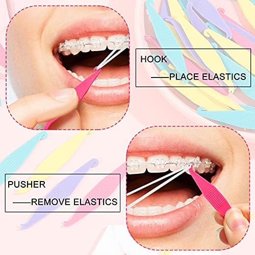 Nuanchu 50 Pcs Elastic Rubber Bands Placers for Braces Colorful Disposable Orthodontic Plastic Elastic Placer