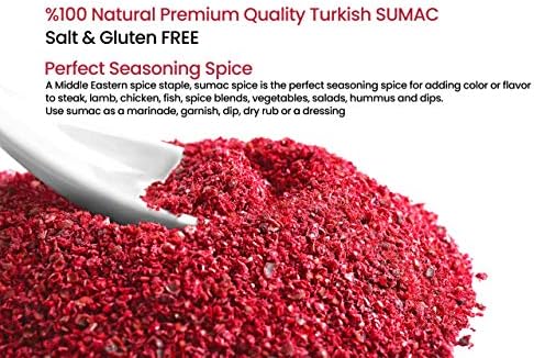 Cerez Pazari Sumac Spice Powder, Turkish Sumac Seasoning, Middle Eastern And Mediterranean Spices, Tangy Lemony Taste Flavor, Gluten-Free, Easy To Use Flapper Spice Cap, 2.1 oz.