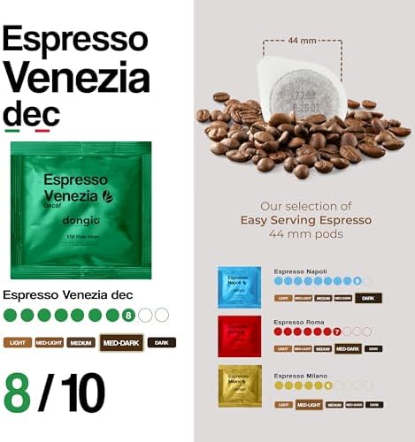 Dongiò Caffè Espresso Venezia - 150 Easy Serving Espresso Pods (ESE 44mm) – Dark Roast Coffee (Intensity 8/10) - Roasted and Blended in Italy