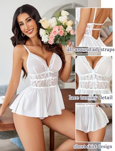 Avidlove Lingerie for Women One Piece Teddy Lace Bodysuit Sexy Babydoll V Neck Mesh Sleepwear