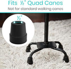 Vive Quad Cane Tips - Heavy Duty 1/2 inch Replacement Rubber Foot - Black Attachment Base Grip - Accessories for Walking and Standing Stick - Durable End for Women, Men, Seniors, Elderly