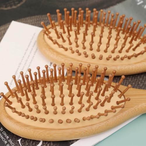 1pcs Portable Air Cushion Comb for Women and Man Natural Wooden Anti-Static Combs Air Cushion Design for Detangling Hair (Round,20 * 6.2 * 3 cm)