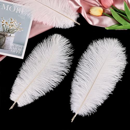 THARAHT White Ostrich Feathers 24pcs Natural Bulk 8-10Inch 20cm-25cm for Crafts Wedding Party Centerpieces Christmas Tree Decoration Feathers