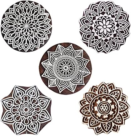 Royal Kraft Mandala Wooden Printing Stamps (Set of 5) - DIY Henna Fabric Textile Paper Clay Pottery Blocks Htag2206