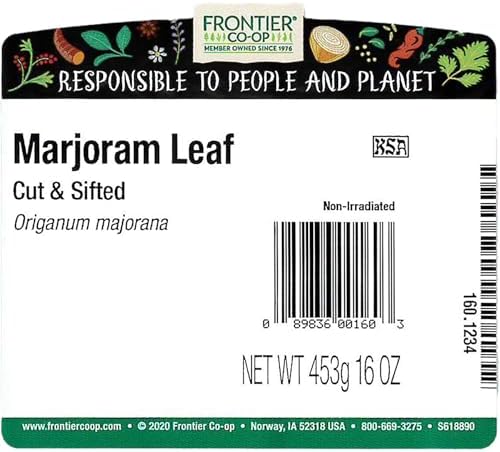 Frontier Co-op Marjoram Leaf, Cut and Sifted, Kosher | 1 lb. Bulk Bag | Origanum majorana L.