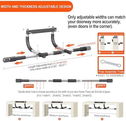 Ally Peaks Pull Up Bar for Doorway,Multiple Levels Width Adjustable Pull Up Bar Accurately Match Wide and Narrow doorframe,Indoor Chin-Up Bar Workout Bar,USA Original Patent