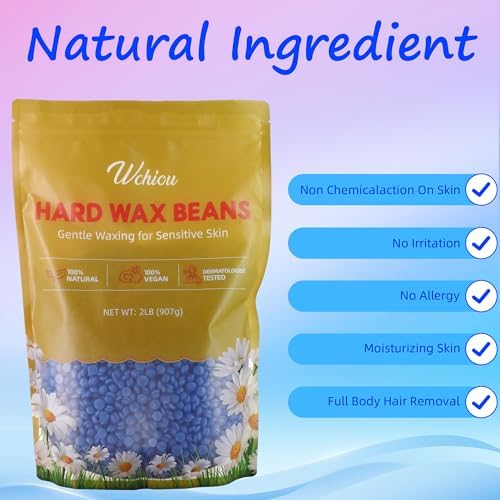 Hard Wax Beads, 2lb Sensitive Skin Chamomile Formula for Hair Removal, Face Eyebrow Leg Bikini Brazilian Waxing, Coarse Body Hair Specific