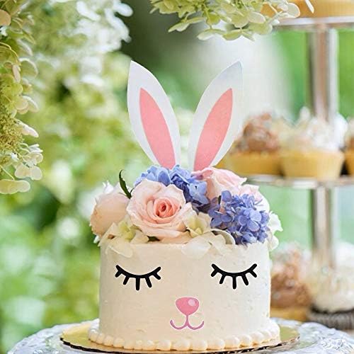 Easter Bunny Cake Topper with Eyelashes Easter Party Cake Decoration Supplies for Birthday Party,Easter Bunny Rabbit Baby Shower Birthday Party Supplies