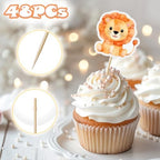 48 Pcs Animal Cupcake Toppers Jungle Safari Zoo Theme Cake Picks Cute Animal Party Decorations for Baby Shower Birthday Party Supplies
