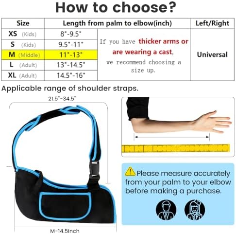 Arm Sling, Lightweight & Breathable Medical Sling with Adjustable Shoulder Strap, Shoulder Mesh Immobilizer Slings for Elbow Injury/Torn Rotator Cuff/Wrist Injury/Surgery, Right or Left, Women or Men