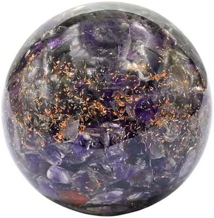 Amazing Gemstone 2.5" Amethyst Orgonite Orgone Crystal Sphere Ball with Stand - Meditation Crystal Ball for Witchcraft and Decorative Balls - Premium Gemstone Sphere Balls