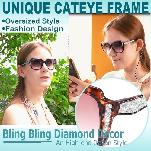 Stylish Oprah Style Reading Glasses, Oversized Quality Frame Retro Readers with Fashion Eyeglasses Chains for Women