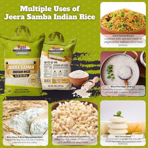 Rani Jeera Samba Indian Rice 64oz (4lbs) 1.81kg Cloth Bag ~ All Natural | Gluten Friendly | Vegan | Kosher | Export Quality | Indian Origin