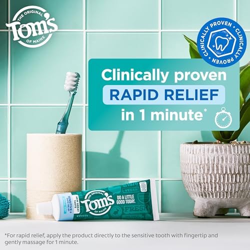 Tom’s of Maine Rapid Relief Plus Sensitive Toothpaste, Fluoride Free, 4.5 Oz, Sensitive Teeth Toothpaste, Clinically Proven, Enamel Safe, Builds Arginine and Calcium Shield Around Teeth, Gentle Mint